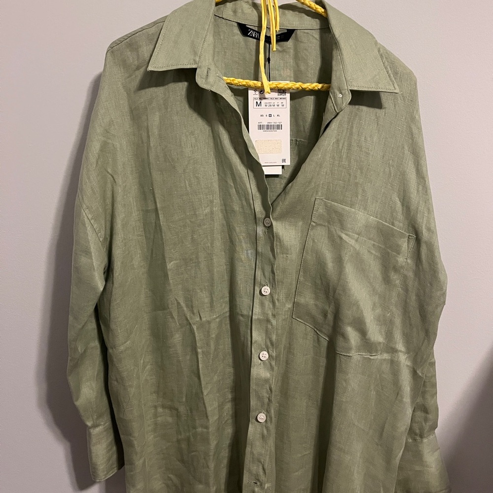 Zara Sage Green Linen Shirt